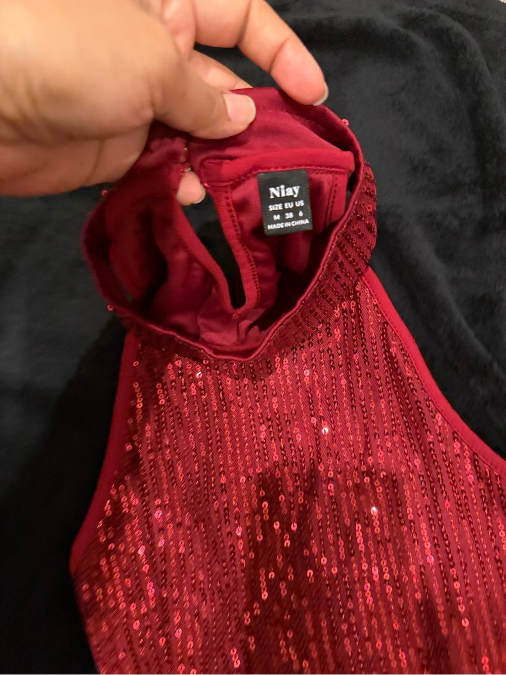 Red Sequin Crop Halter Top & High Waist Shorts Set - Picture 4 of 5